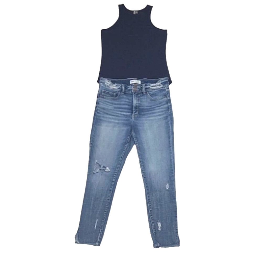 BKE Parker Universal Fit Ankle Jean High Waist Rise Skinny Whiskered Distressed